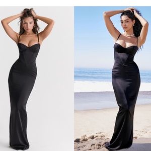 HOUSE OF CB‎ 'Stefania' Black Corset Maxi Dress Size L NWOT